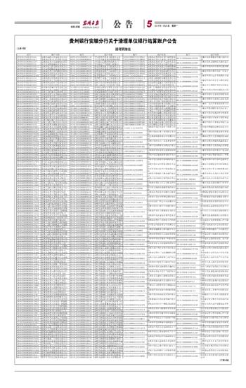 第05版:公 告上一版34下一版相关新闻贵州银行安顺分行关于清理单位银行